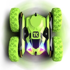 Threeking RC Stunt Cars Remote Control Car Double-Sided Driving 360-degree Flips Rotating Car Toy, Green