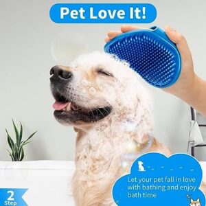 Comotech 3-in-1 Dog Grooming Brush | Adjustable Handle Shampoo Brush & Scrubber for Short & Long Haired Dogs & Cats (Blue)