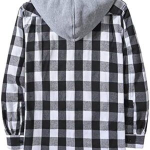 JACKETOWN Hooded Flannel Shirt for Men Plaid Shirts Long Sleeve Flannel Jacket Button-Down Shirt Jacket with Hood